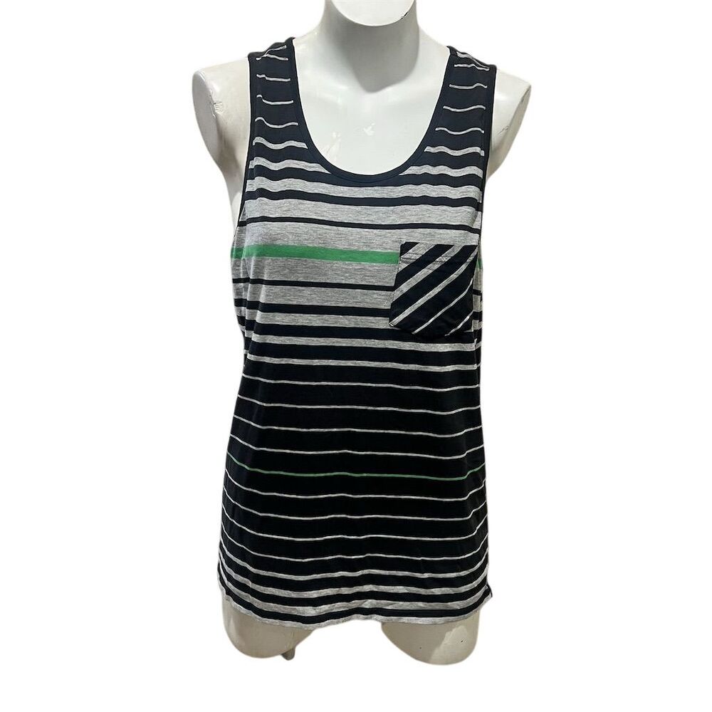 Valor Men's Striped Tank Top Navy Gray Green Accent Size M